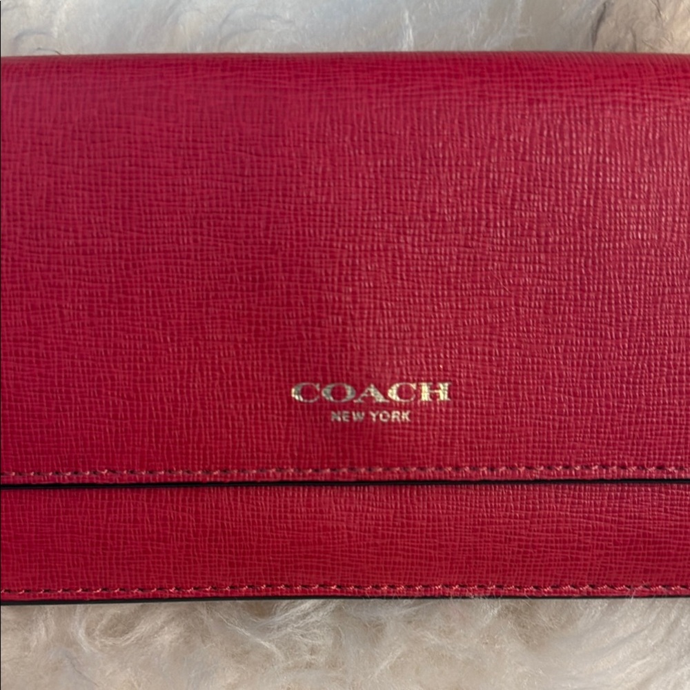 Coach red and gold Leather Wallet Sleek Minimalist Design - Picture 2 of 7
